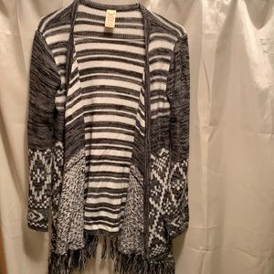Grey/black/white knit cardigan with fringe size XL